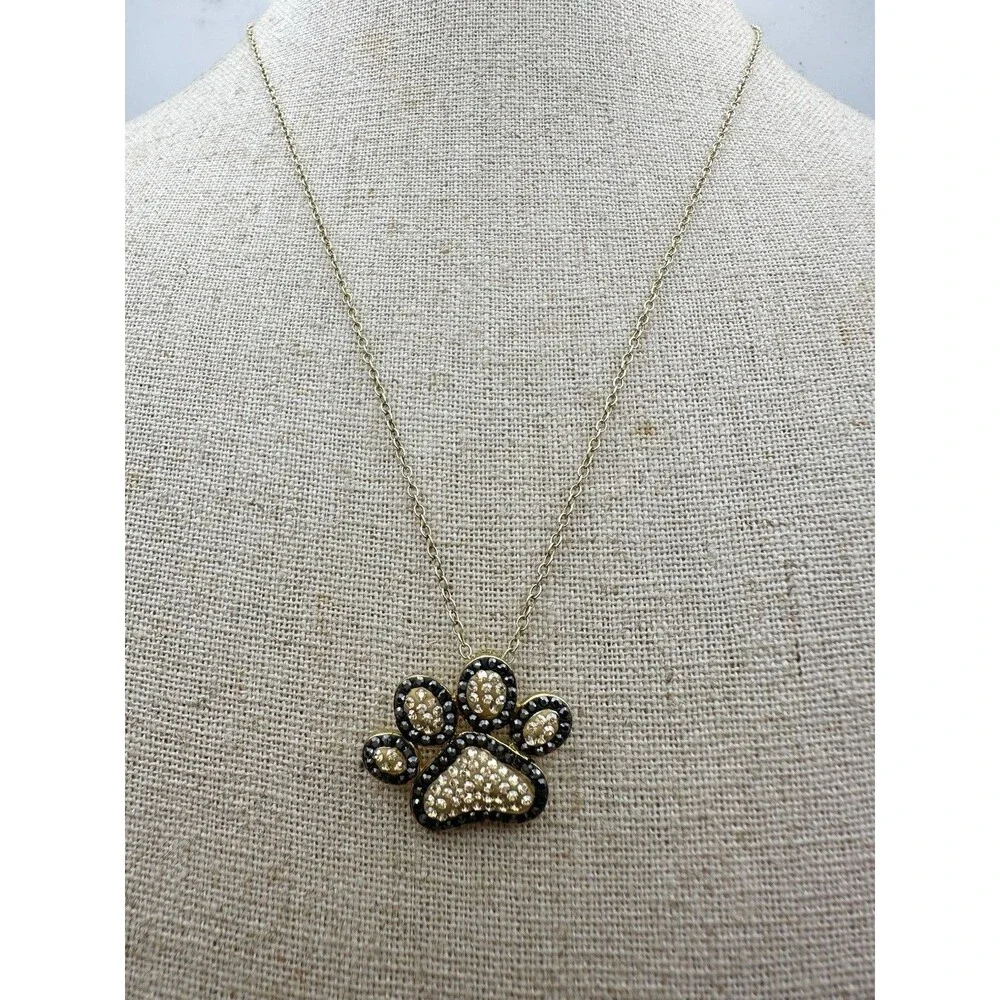 Swarouski Elements Sterling Silver Dog Paw Pendant necklace 18”